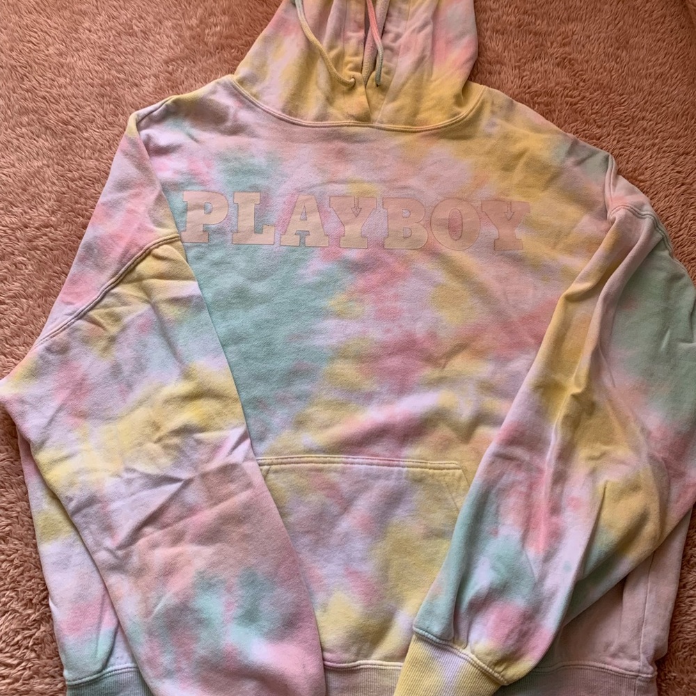 DISTRESSED PLAYBOY TIE DYE HOODIE